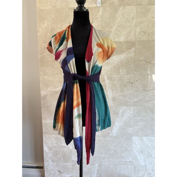 Moth Anthropologie Wrap Sweater Med Colorful Short Sleeve Boho Artsy Fall Layer - Picture 1 of 8